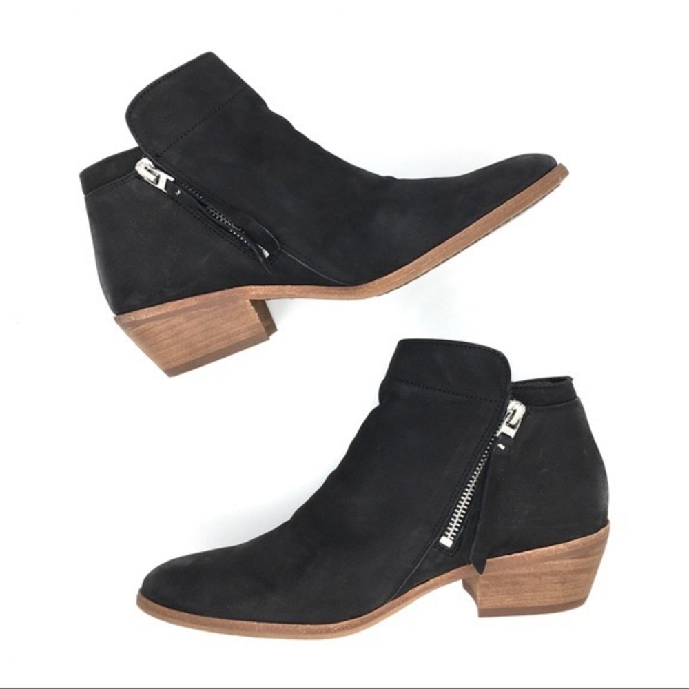 Sam Edelman Packer Double Zip Leather Black Ankle Booties